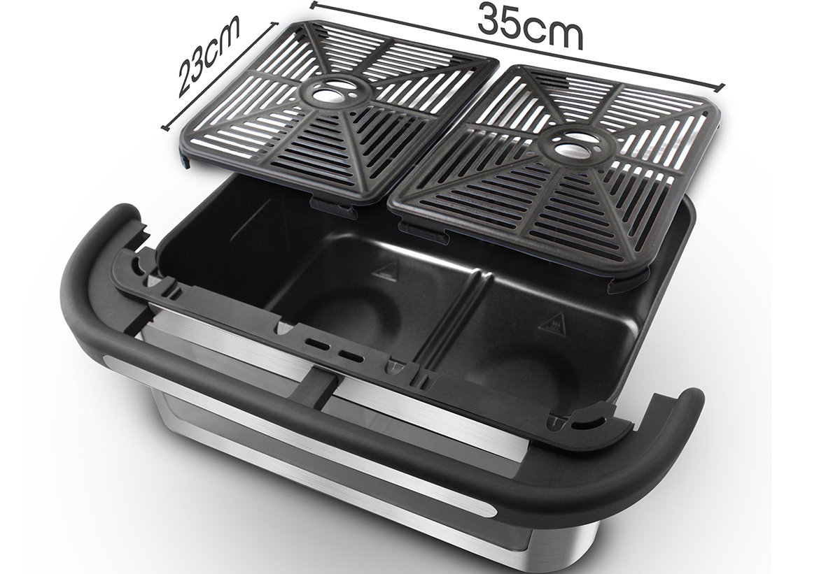 Δείχνει το εσωτερικό του κάδου και τις αποσπώμενες βάσεις